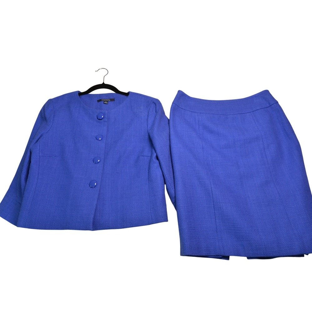 Chadwicks Suit Set Skirt Blazer Women's Blue Textured Business Office Career‎